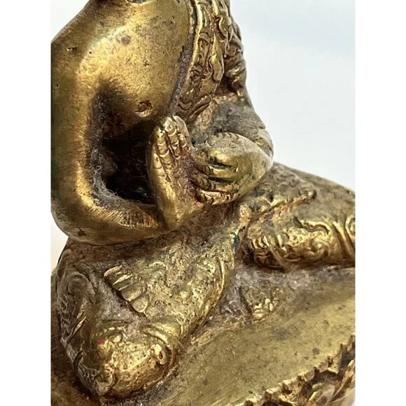 Antique Tibetan Seated Buddha on Lotus Shakyamuni Figure Deity Meditation Buddhi